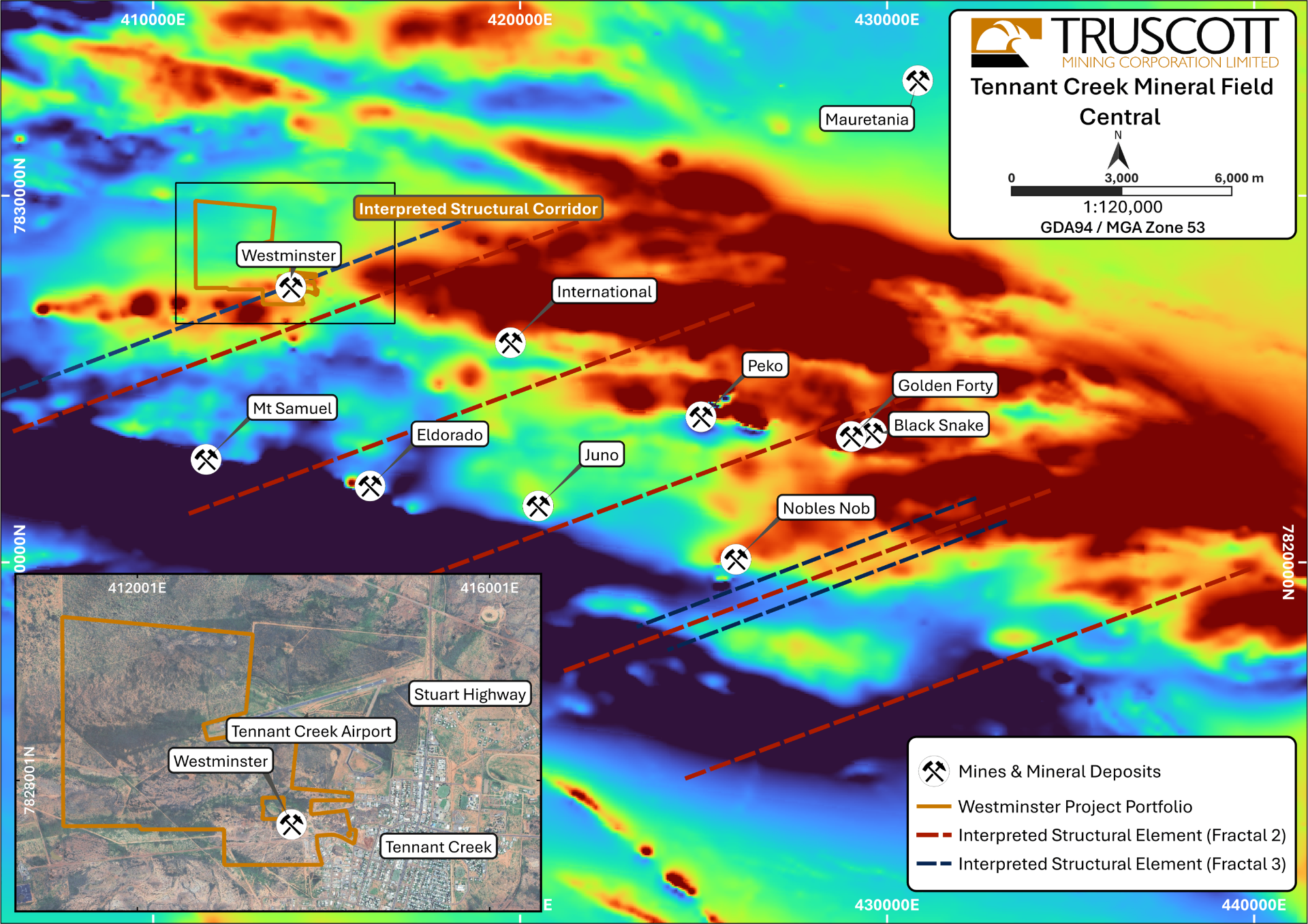 Tennant Creek Mineral Field Central — TMI aeromagnetic image with fractal structural geology overlay